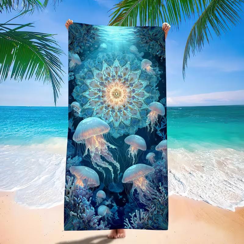 Boho Jellyfish Deep Sea Print Beach Towel Quick Dry Sand Resistant Towel For Beach Swimming Pool Travel Ocean Lover