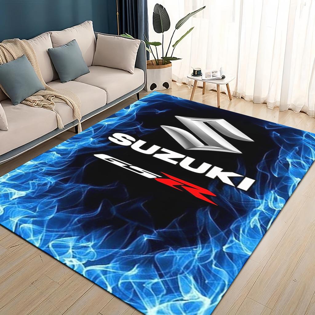3D Racing Car S-SUZUKI Logo Motorcycle Carpet Rug for Living Room Bedroom Home Sofa Decoration,Kids play Non-slip Floor Mat