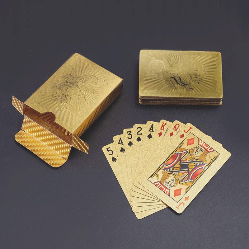 

Игральные карты с фольгой из 24-каратного золота, роскошный узор с драконом, водонепроницаемая колода для покера, для вечеринки и в подарок золотистый