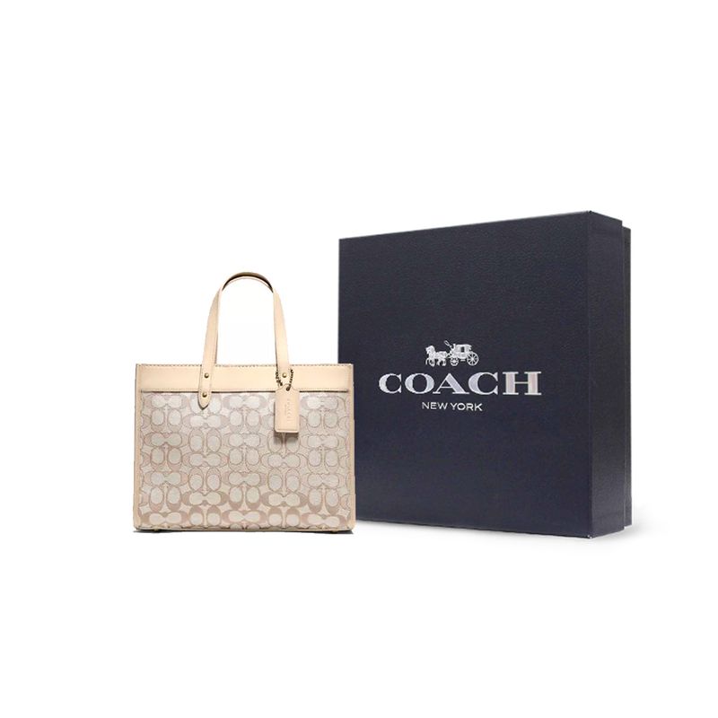 Coach Feld 30 Klassische Monogramm Jacquard Wildleder Tragetasche Damen Tragetaschen Beige C3282-B4SHG
