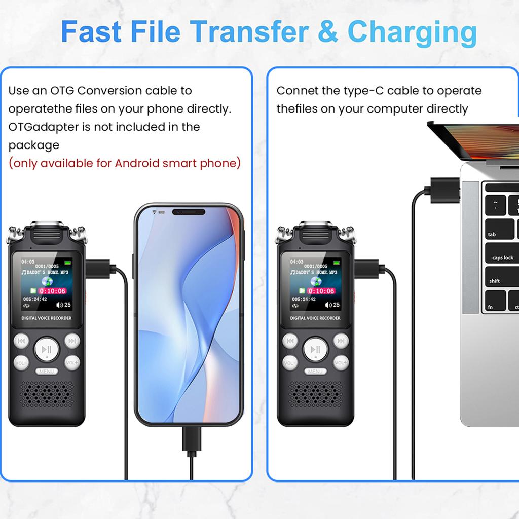 8GB 16GB 32G Voice Activated Digital Recorder 800mAh Battery Voice Activated Recorder Noise Cancelling Recording MP3 Player
