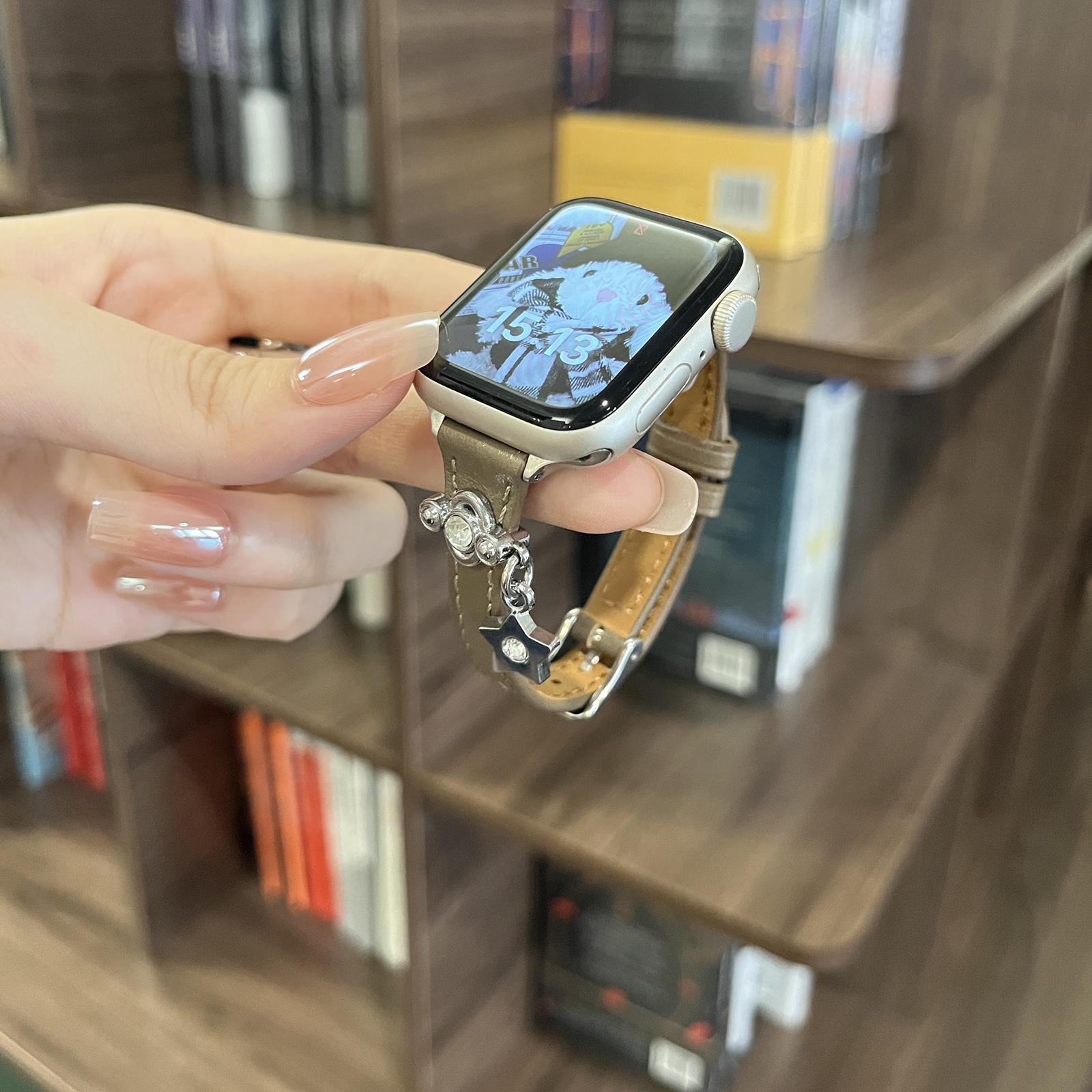 Блестящая кожаная петля Для ремешка Apple Watch Серия Ultra 11/10/9/8/7/6/5/4/3/2/1 SE 38мм 40мм 41мм 42мм 44мм 45мм 46мм 49мм Ремешок 38mm40mm41mm