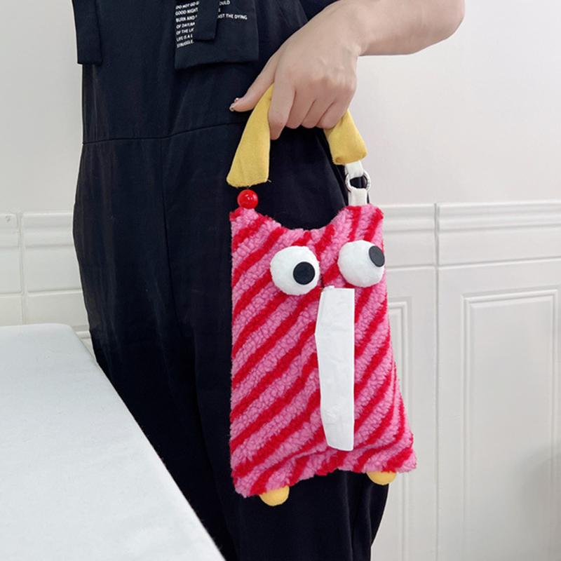Funny Stripe Small Monster Car Tissue Case Storage Box Cartoon Paper Napkin Holder for Car Hanging Paper Tissue Bag Napkin Case