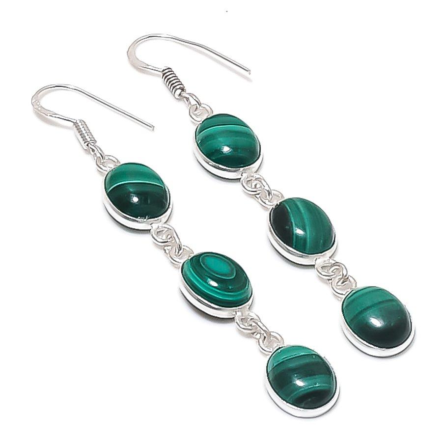 Malachite Gemstone 925 Sterling Silver Earring 2.76"