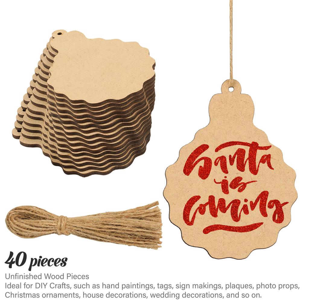 Inkdotpot Holzornament mit Löchern, 8,9 cm, unbehandelt, vorgebohrt, Naturholzscheiben zum Basteln, Holz-DIY-Weihnachtsornamente, Hängeseile, 40 Stück