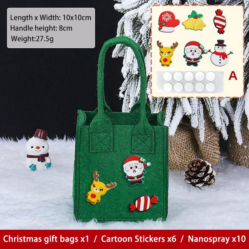 Weihnachten DIY Handtasche Filzstoff mit Aufklebern Süßigkeiten Geschenk Apfel Aufbewahrungstasche Niedlich Cartoon Neujahr Heiligabend Kind Dekoration