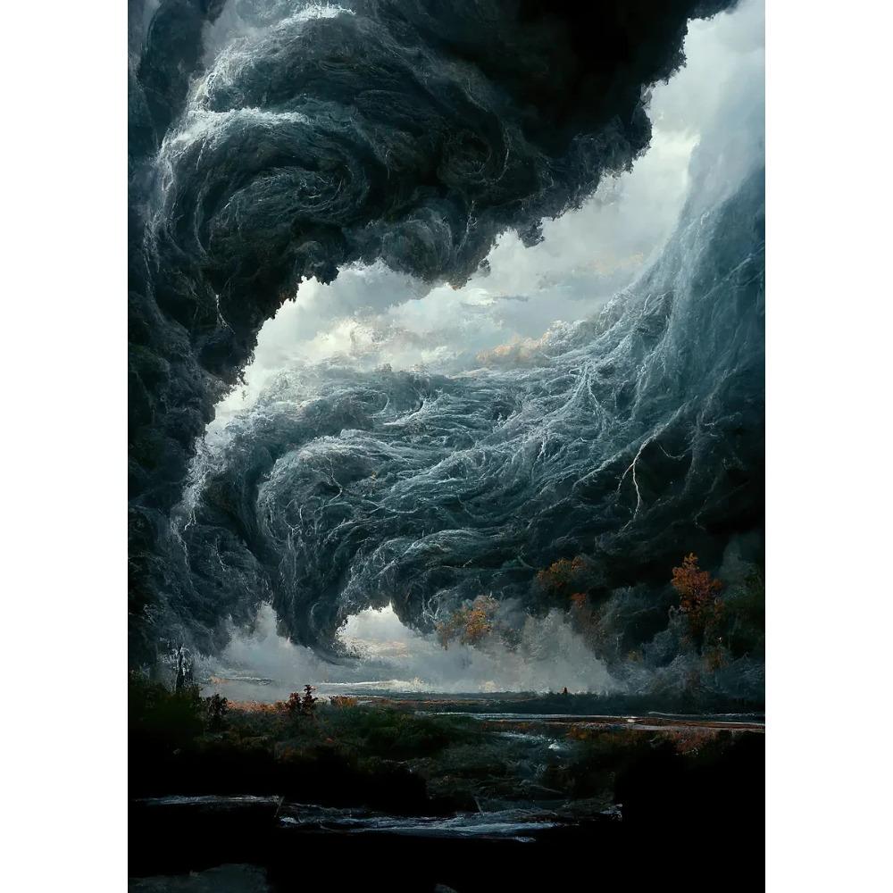 Naturkatastrophe Apokalyptischer Sturm Poster Blitze über dem Ozean Drucke Leinwandbild Wandkunst Bilder Heim Wohnzimmer Dekor