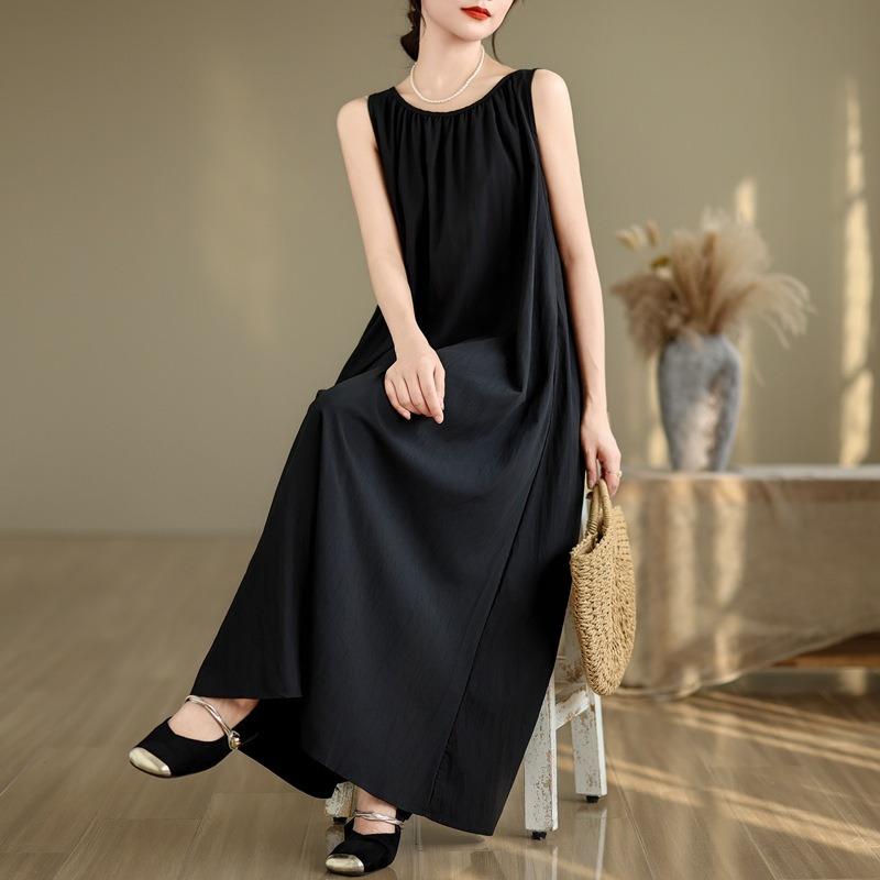 Summer New Wear Free Series Slack Lazy Skirt Minimalist Sleeveless Medium and Long Dress Women