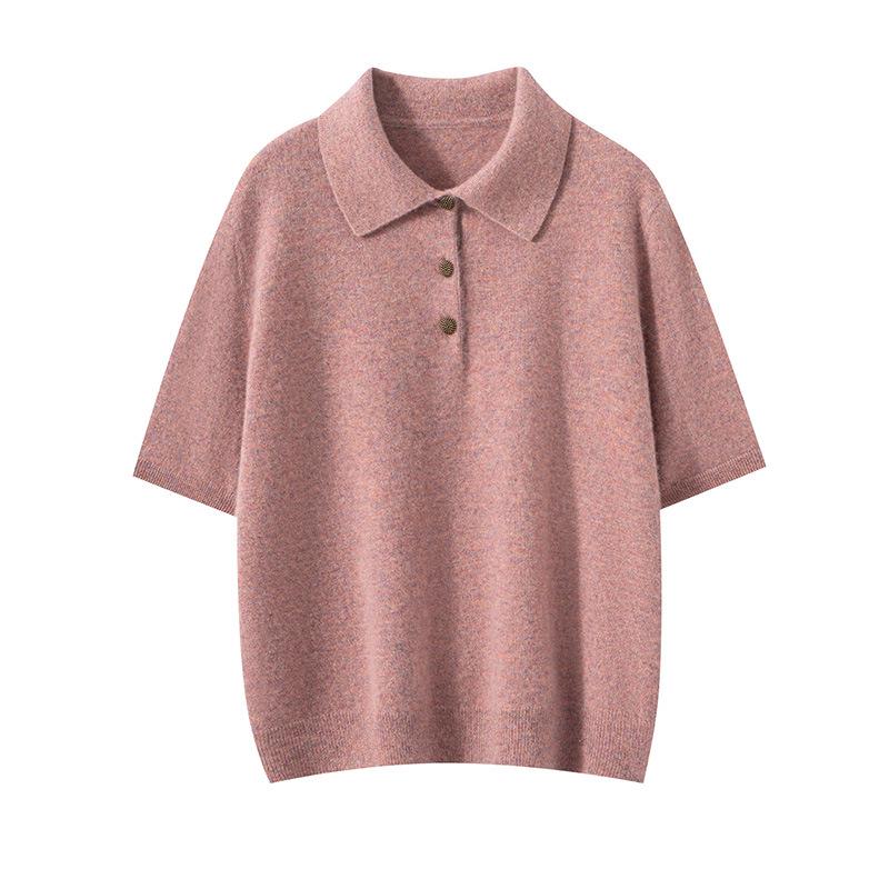 Women's 100% Cashmere Polo Neck Loose Knit Short Sleeve Sweater - Autumn/Winter New Style