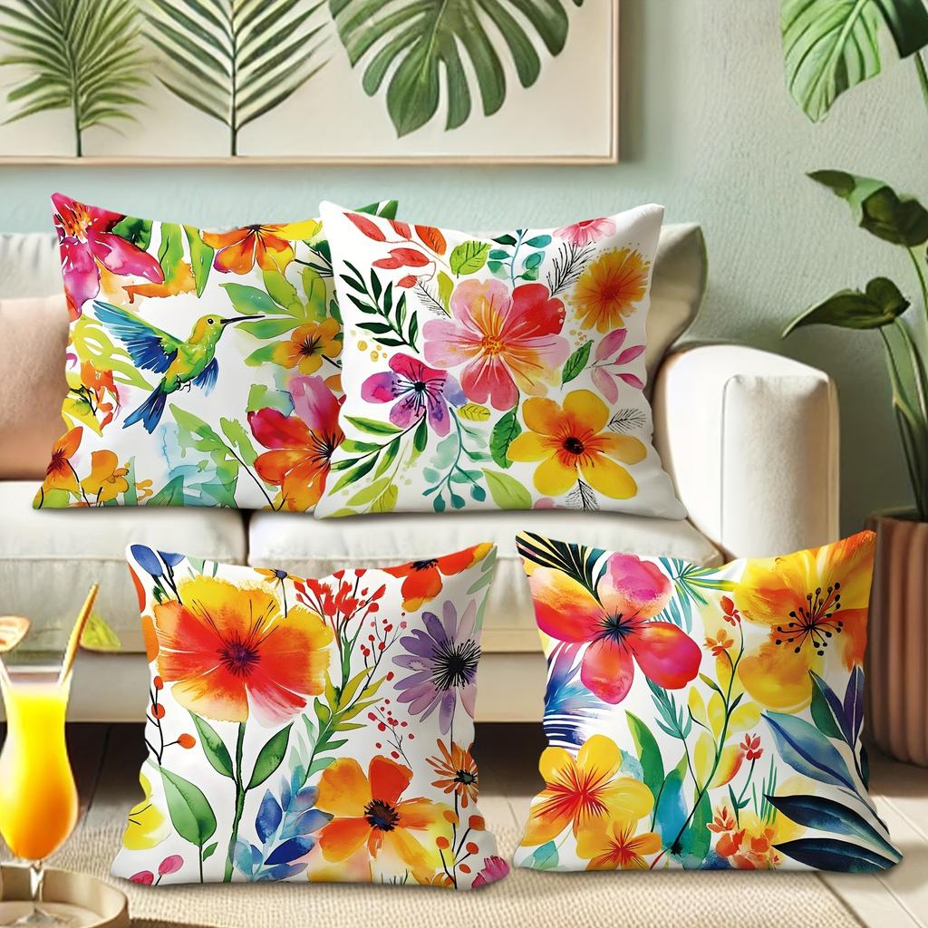 Watercolor Multicolor Floral Pillow Cases - Artistic Home AccentsLiving room sofa cushion cover, bedroom room decoration