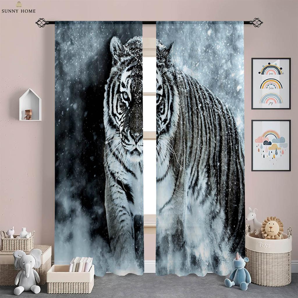 Lion Forest Animal 3D Printed Curtains Children's Room Living Room Study Decorative Curtains Home Decor 2 Pieces
