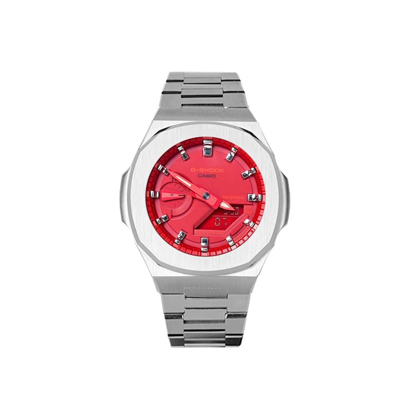 

CASIO Unisex Liquid Crystal/Analog Dual Display Series 48.5mm Red Watch GA-2100-4A- Red Silver Wave Nautilus