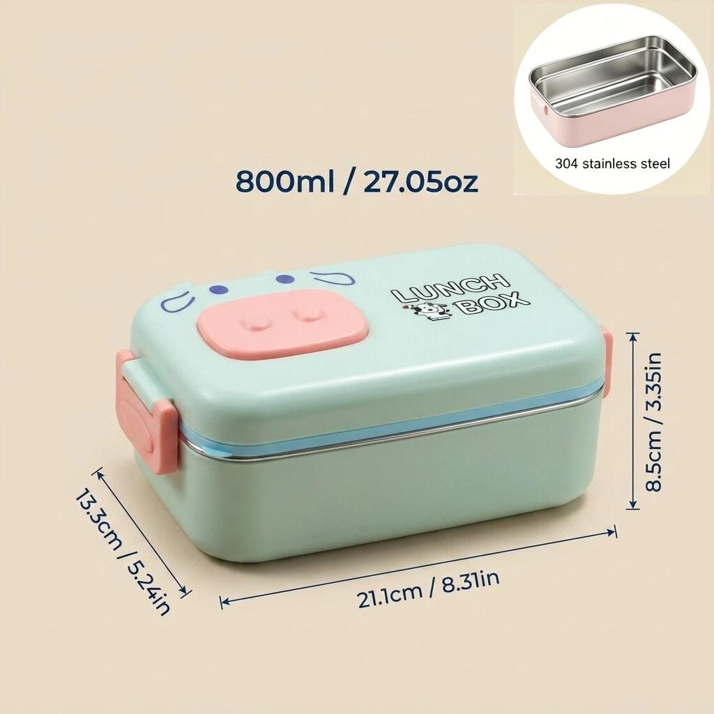 Animal Bento Box Plastic Lunch Box for Kids School Leakproof Microwavable Food Storage Containers with Compartments & Cutlery