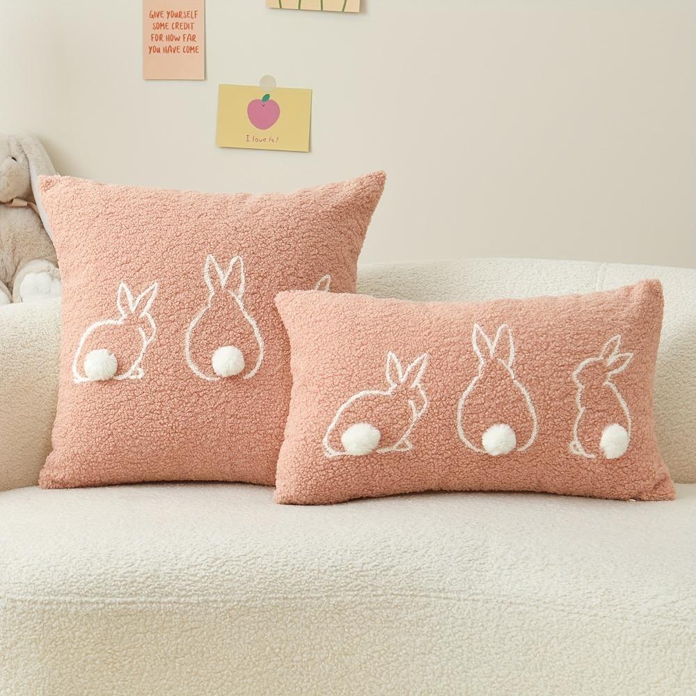 Hidden Zipper Rabbit Pillow Case Plush Pillowslip Cartoon Easter Bunny Pillow Cover  Holiday