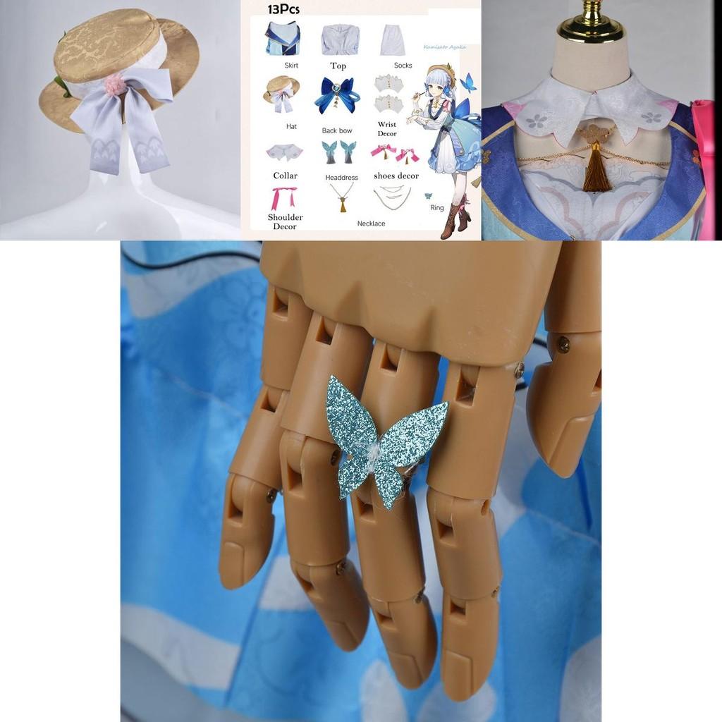 Genshin Impact Kamisato Ayaka Cosplay Costume Wig Flower Dress Hat Halloween