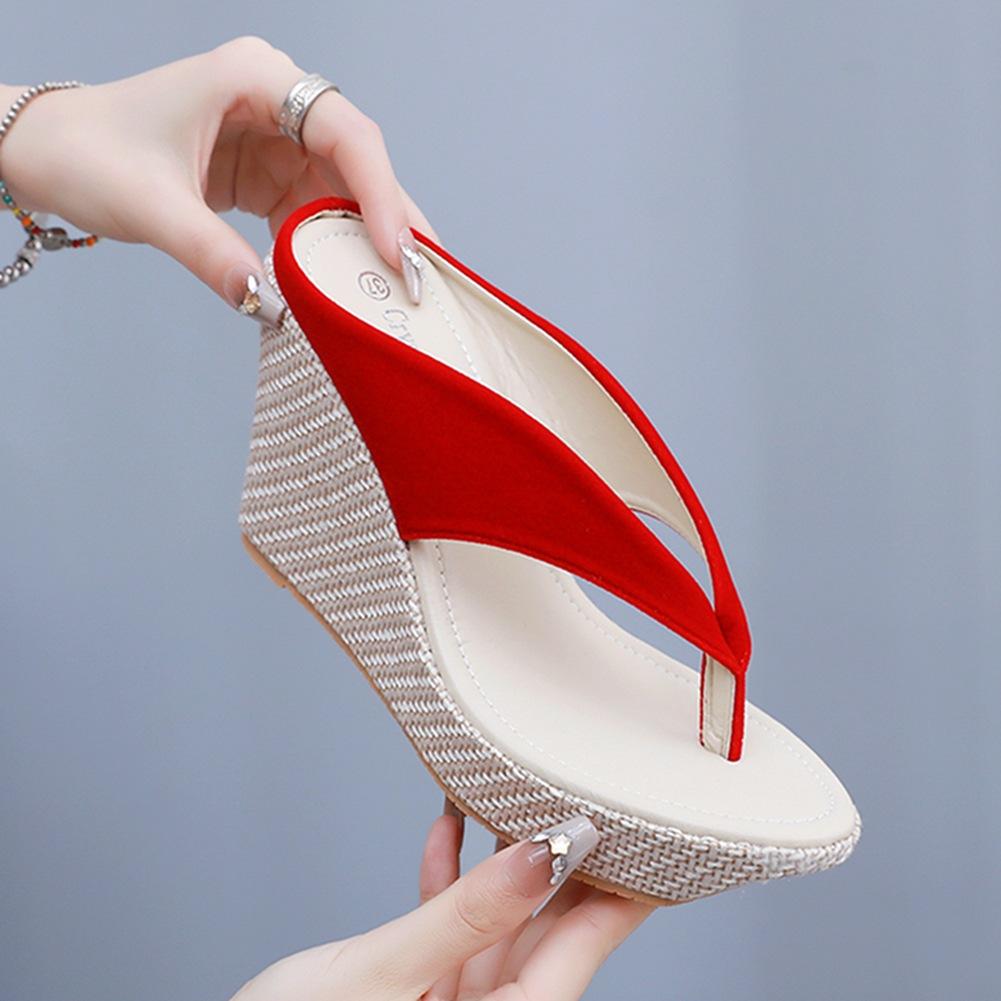 9см Богемные пляжные сандалии Толстая подошва Каблук Шлепанцы Свитер Сладости Тапочки Тапочки Водонепроницаемые Платформа Тапочки 35