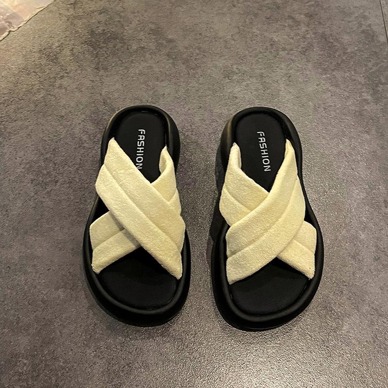

Крутые шлепанцы на толстой подошве, женская летняя обувь, увеличивают 2025, новая мода, кэжуал, пляжные перекрестные сандалии-маффины 40 бежевый