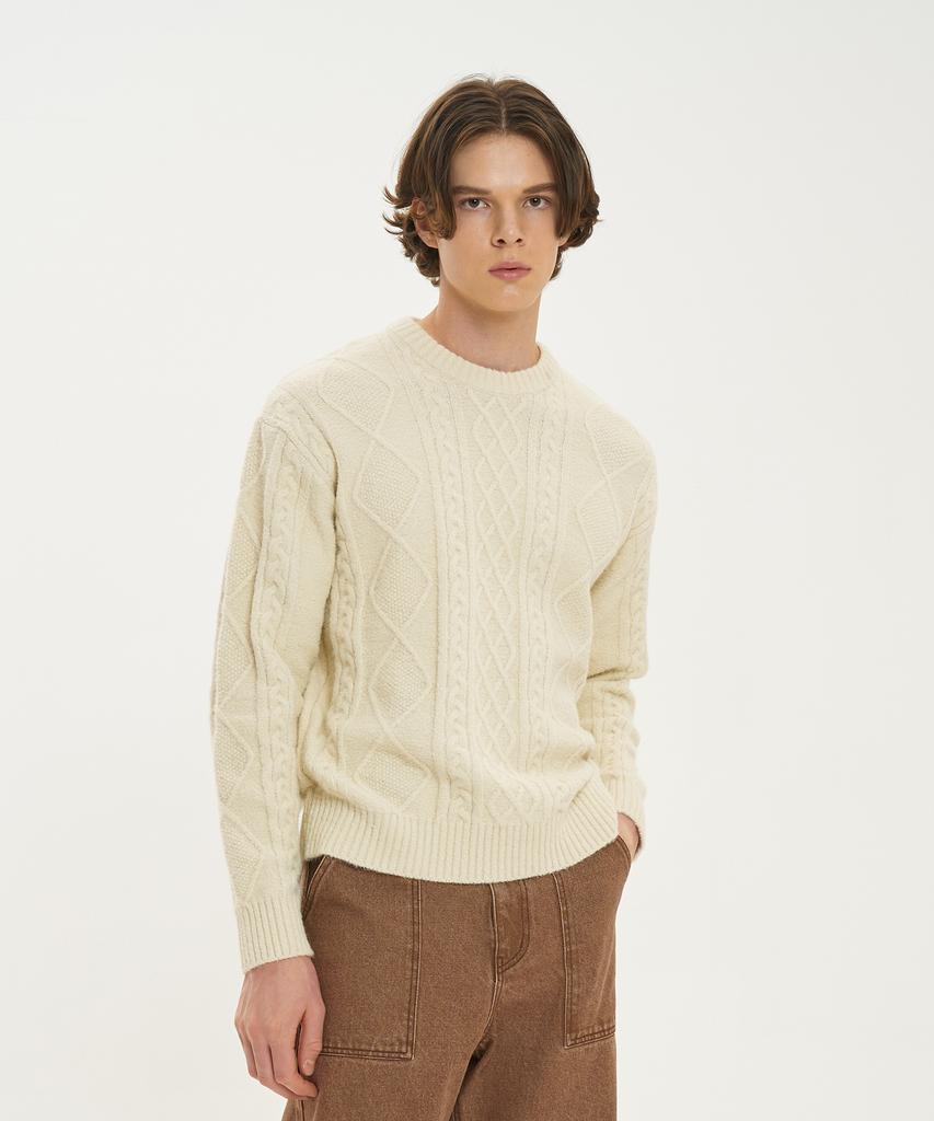BLOND9 Wool Fisherman Knit Sweater_Cream