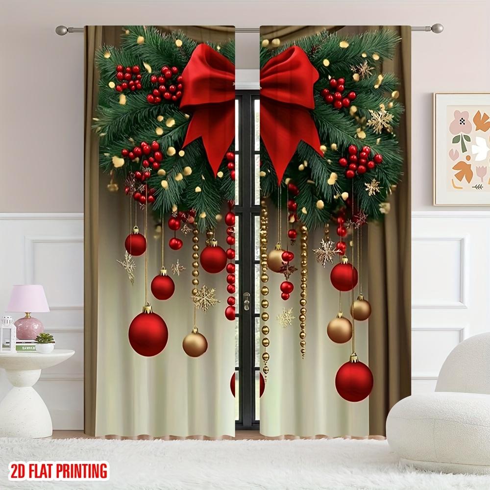 

Набор из 2 рождественских сосновых штор Красные Золотые Полуполиэстер Гостиная Спальня Кухня Декор Штора Светофильтрация С карманной петлей Машинная стирка W100*H70(CM)-Grommet top&2PCS