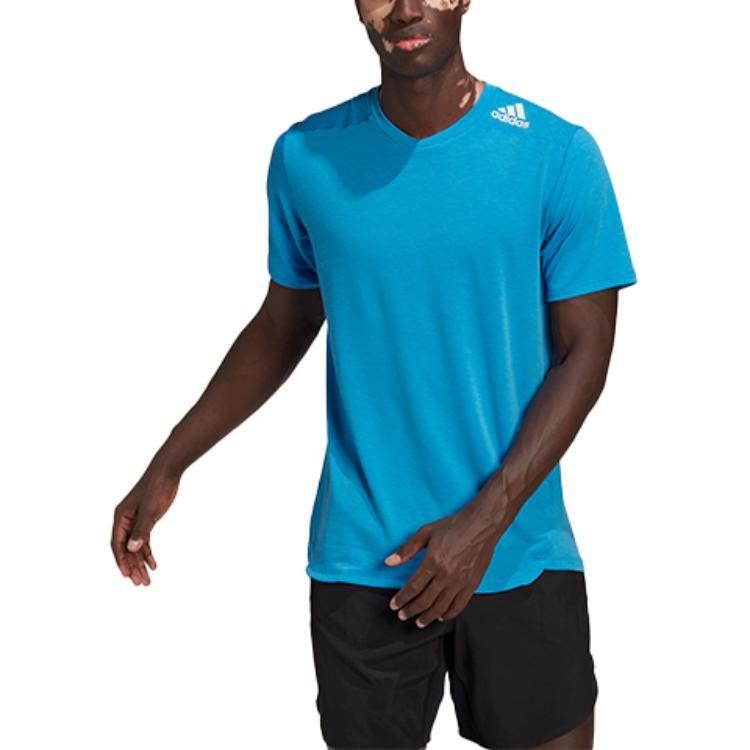 adidas T Shirts Men's Lake Blue V Neck Straight Fit HB9199