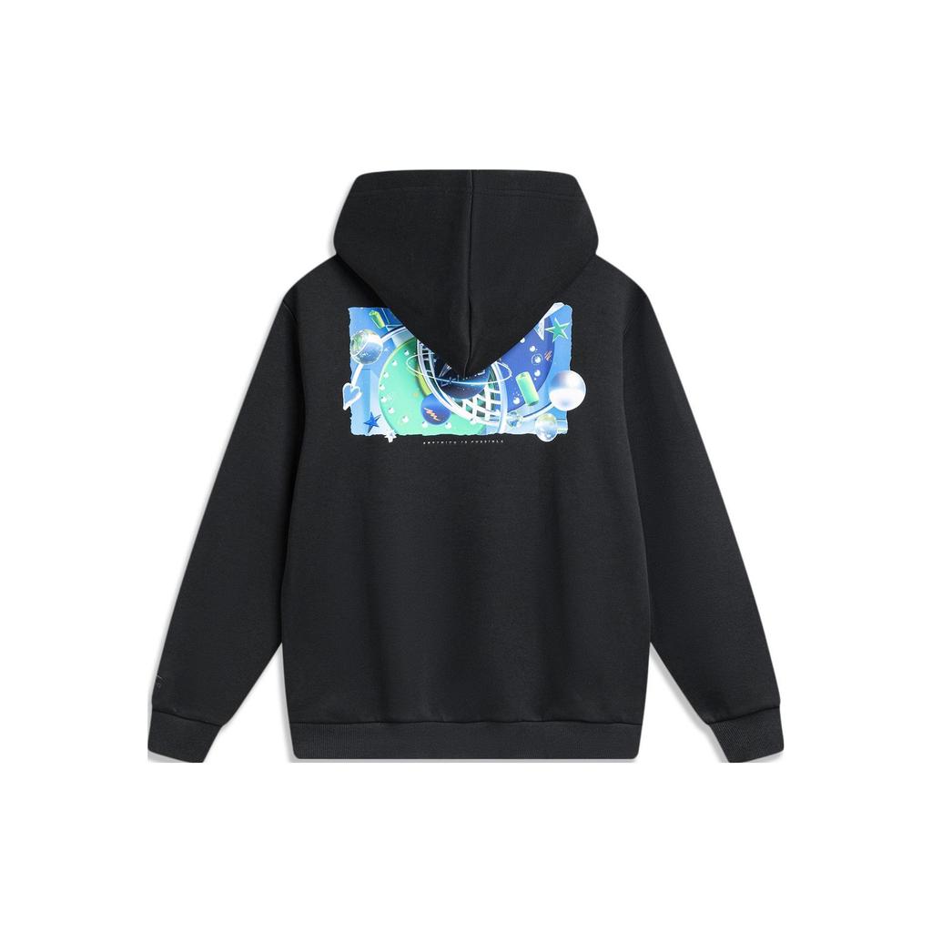 Li Ning Sports Lifestyle Series Letter Print Pattern Hoodie Men Hoodies Black AWDU023-3