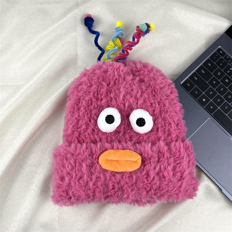 New Cute Funny Sausage Mouth Plush Hat Women's Versatile Big Head Circumference Warm Wool Ear Protection Knitted Hat