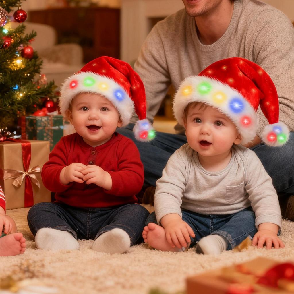 Light Up Santa Hat Christmas Cosplay Headpiece Holiday Cosplay Hat For Kids Women Men Event Planners Family Photo Winter