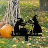 Halloween Garden Stake Metal Art Flying Witch Sign Skeleton Zombie