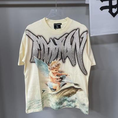 MIXED EMOTION Rhinestone Short Sleeve Men Women Tshirt Streetwear Loose Round Neck Top Tees Oversized Tee Top Trendy