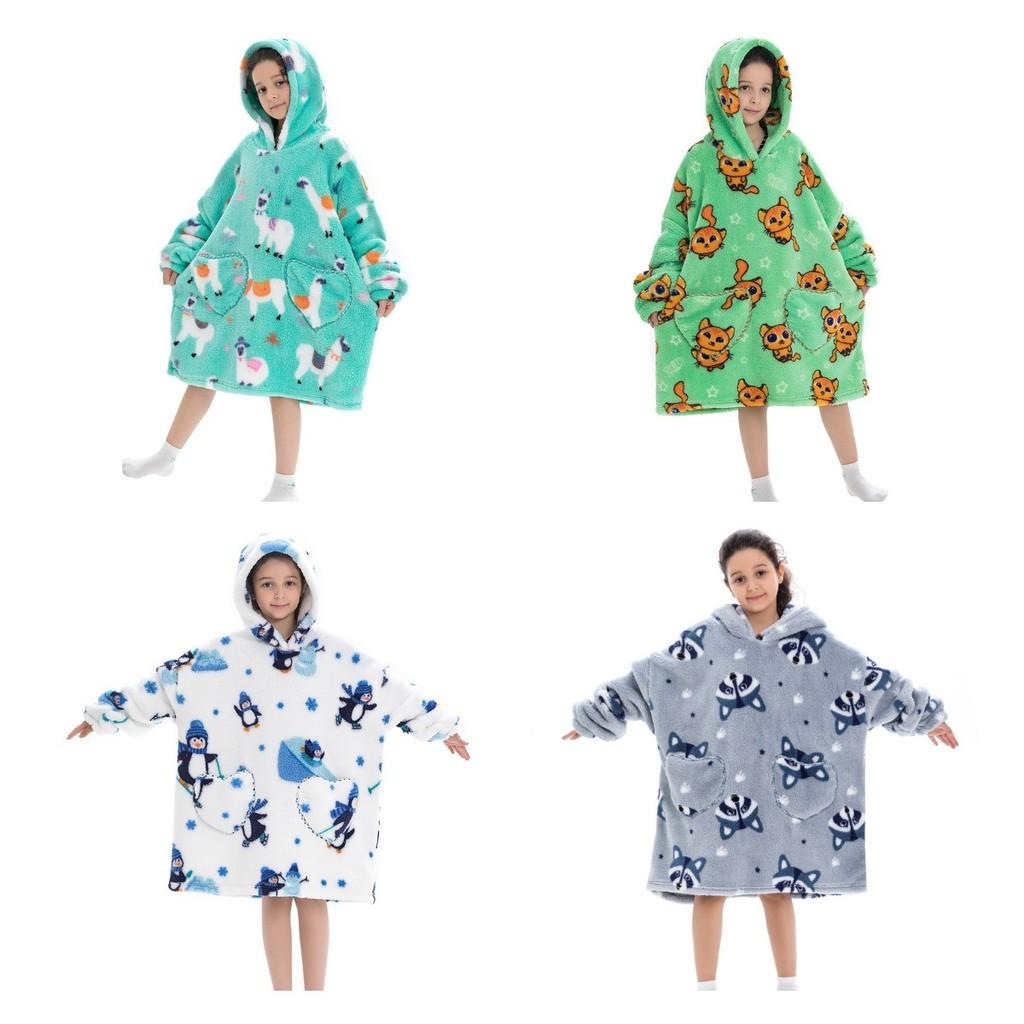 Delightful Large Wearable Blanket Sweatshirt For Kids Soft Warm Cozy Fabric With Fun Illustrations