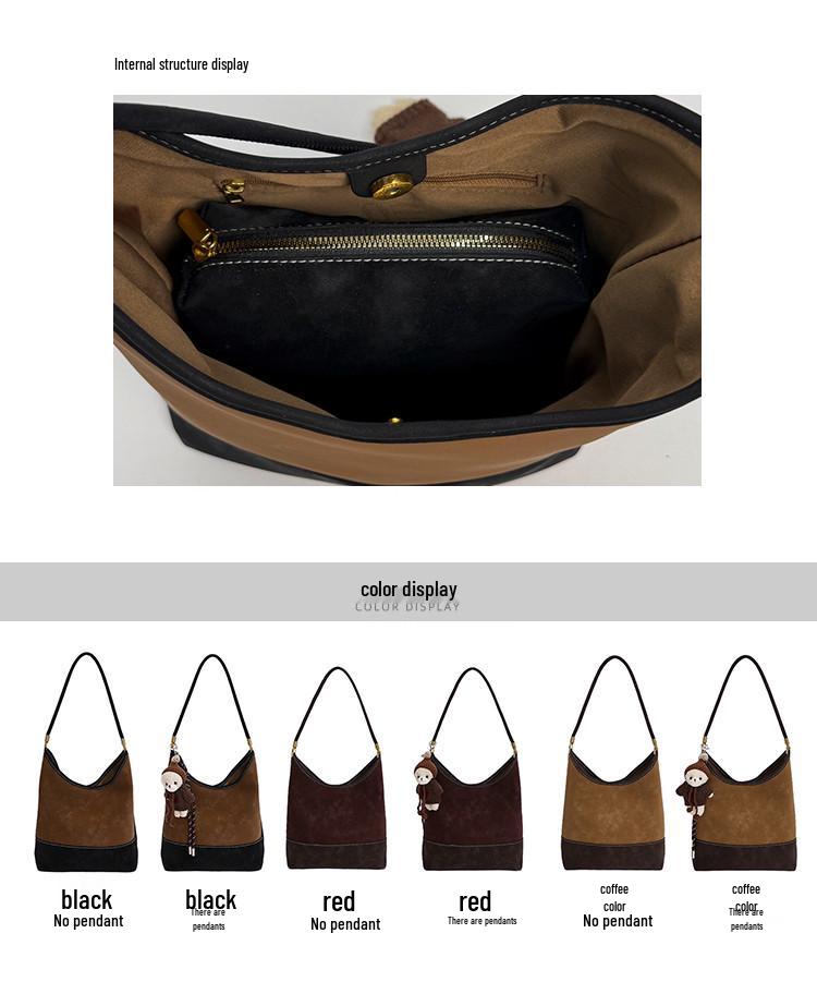 Dam Retro Frostad Mocka Hinkväska - Koreansk Stil Färgblock, Enkel Pendling, 2025 High-End Enkel Axelväska.