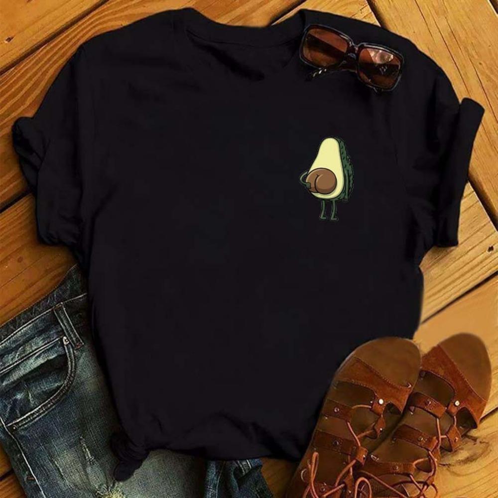 

Maycaur New Women T-Shirts Summer Cute Avocado Printed Tops Tees Female T-shirt Short Sleeve White Tshirt for Lady Casual Tops S