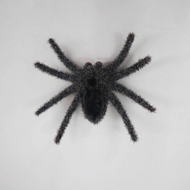 Funny Halloween Plush Spider Pendants Fake 3D Flocking Black Spider Realistic Cartoon Artificial Spider Learning Toys