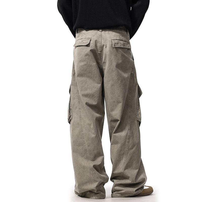 American retro washed pleated casual pants men's and women's autumn tide brand street loose deconstruction wide-leg tooling floor-mopping pants