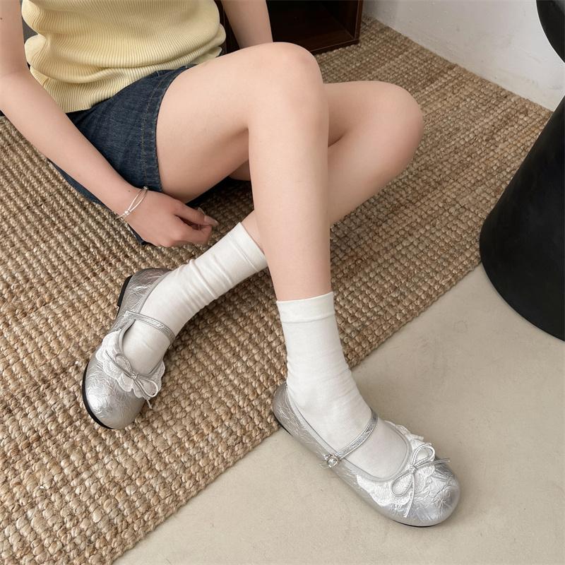 Fashion Round Toe JK Women Mary Jane Shoes Ladies Concise Outdoor Butterfly-knot Pumps Spring Autumn Women's Leather Shoes