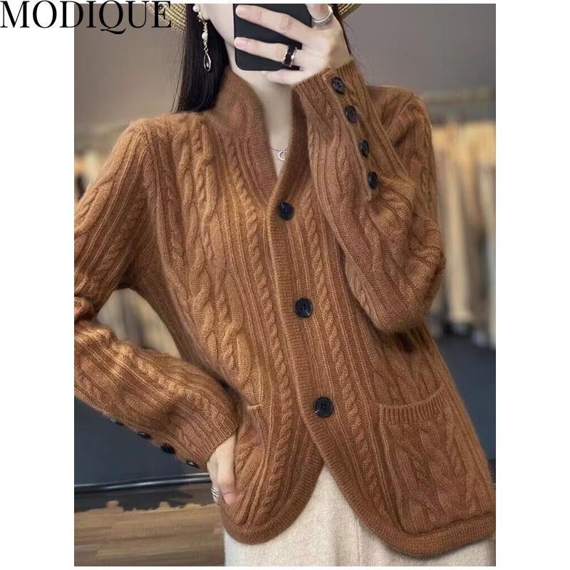 

MODIQUE, весенний женский свободный винтажный универсальный полосатый шерстяной вязаный свитер больших размеров, женский повседневный однотонный кардиган с длинными рукавами