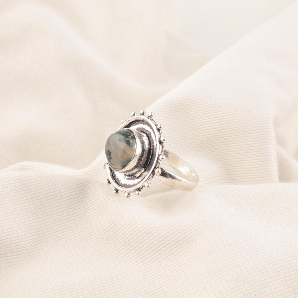 Moss Agate Ring Jewelry, 925 Solid Sterling Silver Ring, Handmade Gorgeous Silver Ring, Moss Agate Balancing Gemstone Jewelry For Women