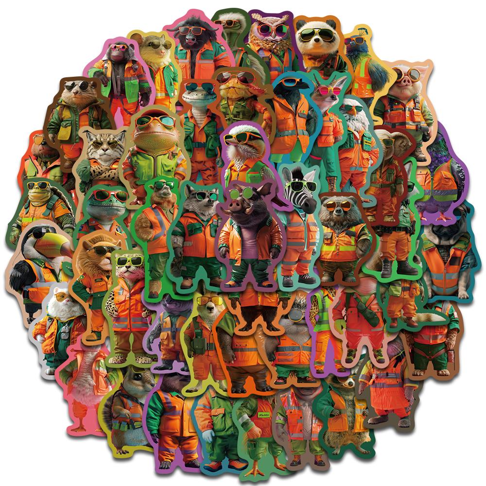 50PCS Cartoon Animal PVC Sticker Graffiti Scrapbooking Aesthetic Decoration Luggage Retro Graffiti Phone Decoration Stickers