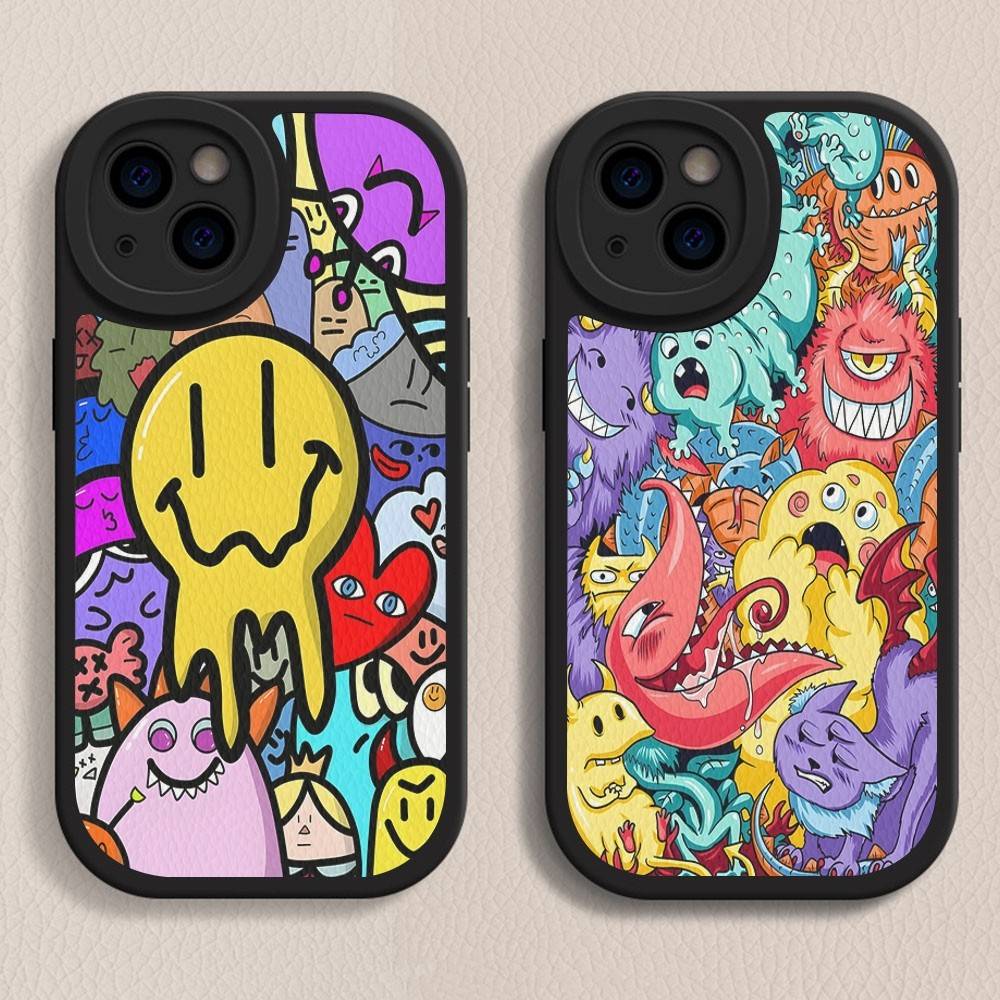 Cute Little Monster Phone Case Hard Leather For iPhone 16 15 14 13 12 Mini 11 14 Pro Max Xs X Xr 7 8 Plus Fundas
