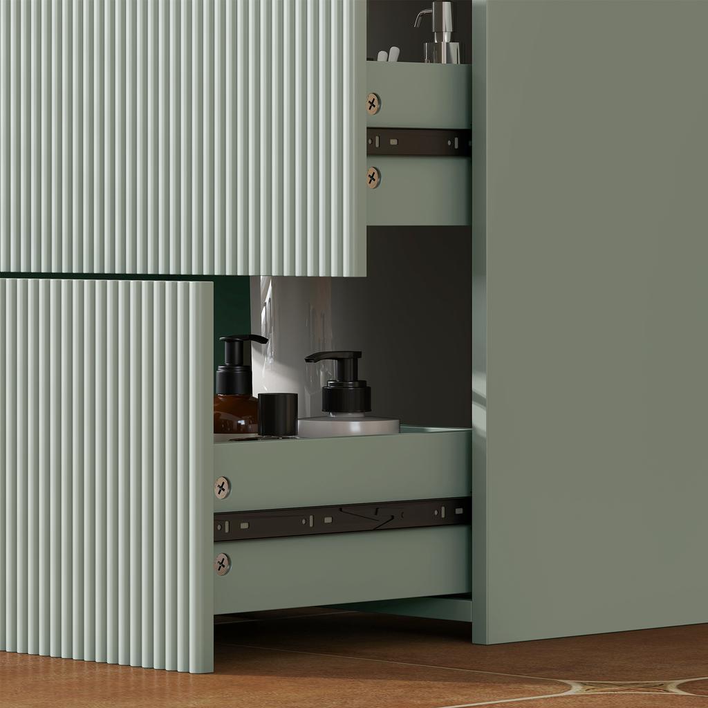 Under-sink Cabinet, Bathroom Cabinet with 2 Drawers, Modern Style, 80 X 40 X 60 Cm, Green and Natural Wood