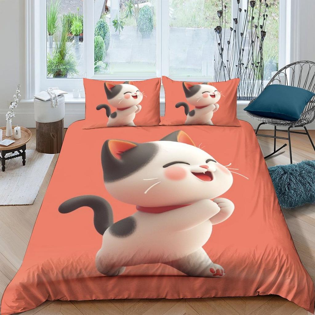 Comforter Cat Bedding Set Printed For Childrens And Adults Warm Soft Breathable And Comfortable