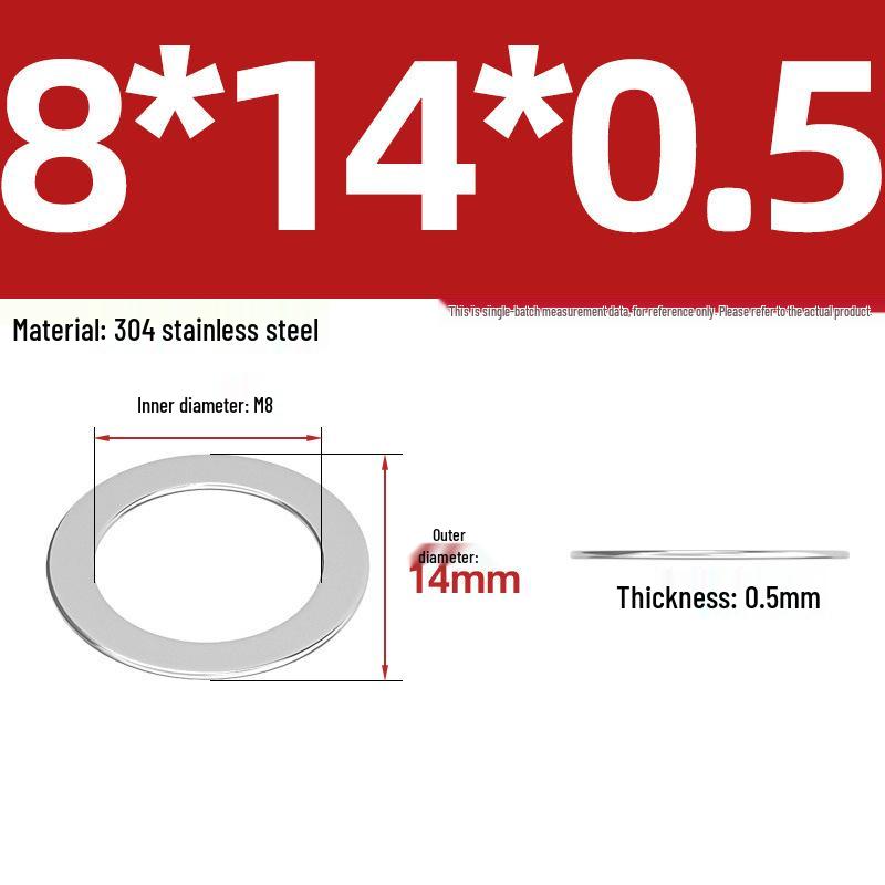304 Stainless Steel Ultra-Thin Flat Washers - Available in Thickness: 0.1mm, 0.2mm, 0.3mm, 0.5mm