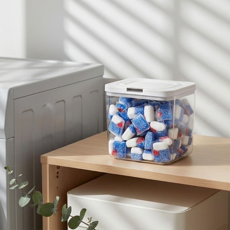 Covered Household Storage Box with Lid, See Through Plastic Organiser for Kitchen Cabinets and Laundry Room Use