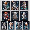 Cartoon Cute In The Universe Wearing Space Suit Animals Panda Koala Lion Cat Poster Canvas Painting Wall Art Pictures Home Decor