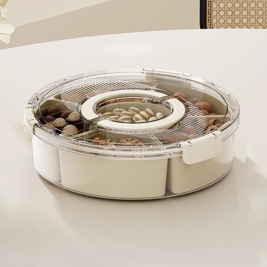 Разделенный сервировочный поднос с крышкой и ручкой, Штабелируемый контейнер для закусок, Органайзер для фруктов и конфет, Портативный вращающийся круглый