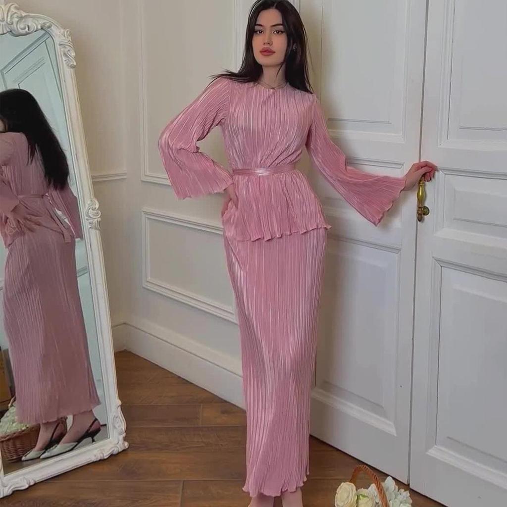 New 2024 European & American Style Summer Wrinkled Drape Mercerized Skirt Suit for Comfortable Commuting