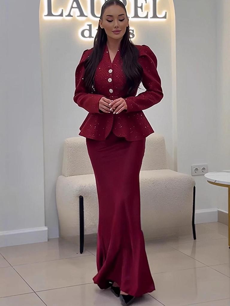 2025 Elegant Solid Color Two-Piece Set: Top + Skirt