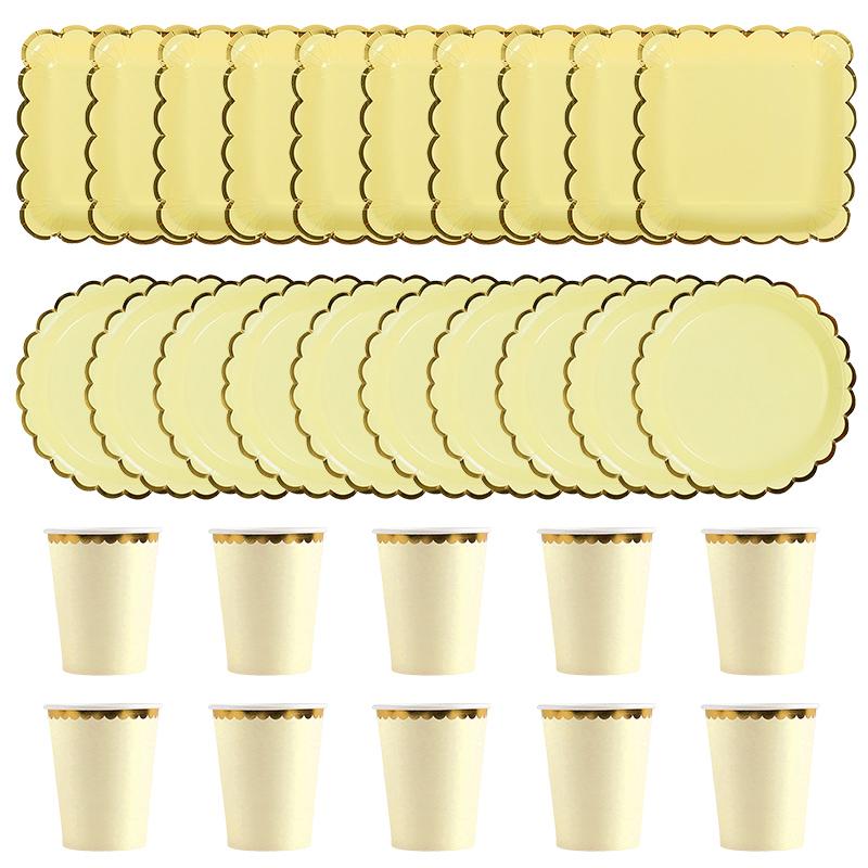 30/40Pcs Disposable Party Plates Tableware Macaron Color  Cake Plate Paper Cup Dishes Set Birthday Party Wedding Dinner Supplies
