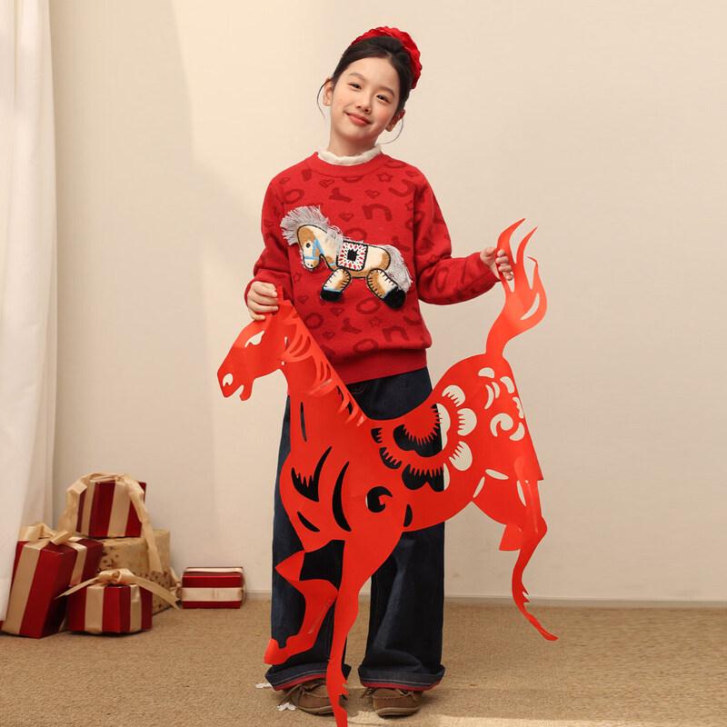 LUSON Red Year of the Horse Family Knit Sweaters