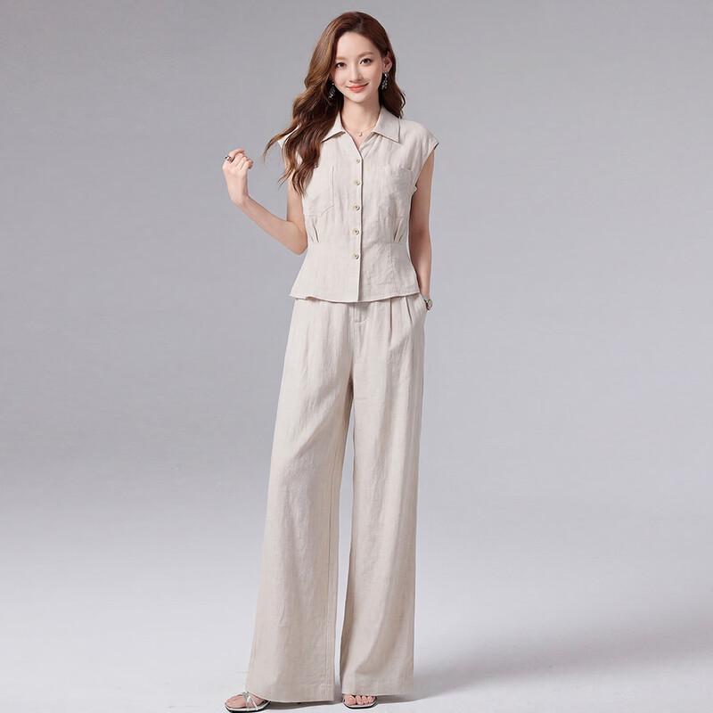 Women's Sleeveless Linen Top & Wide-Leg Pants Set